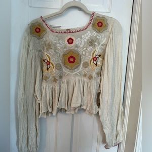 Free People Embroidered Long Sleeve Swing Top